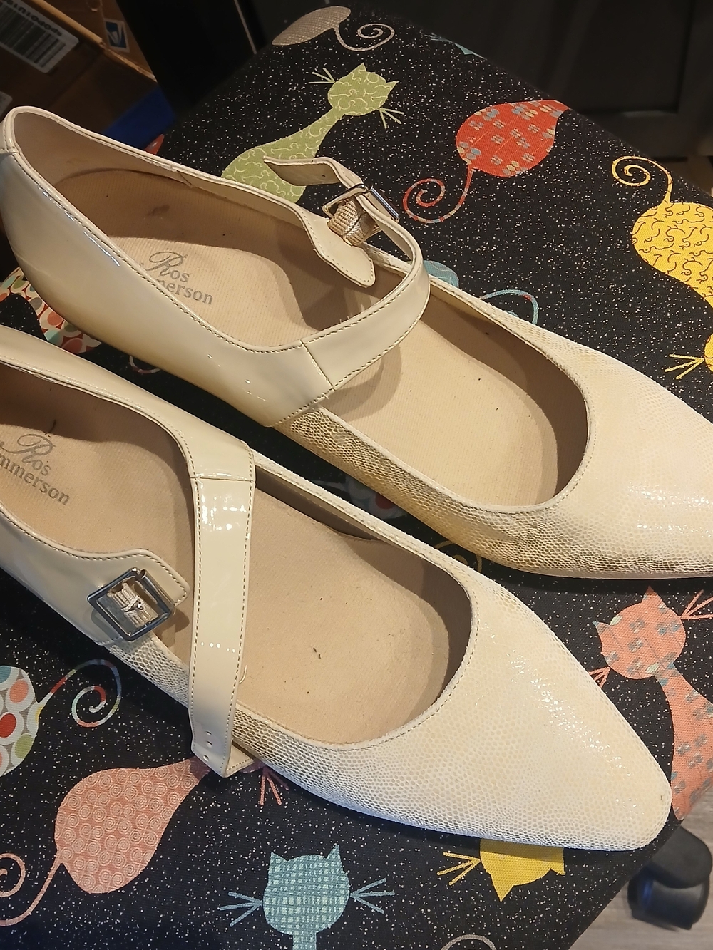 Ros Hommerson Cream Patent Mary Jane Heels